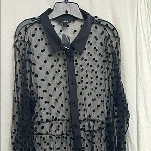 Torrid, size 4, Black sheer layered, button front, satin cuff & collar dress